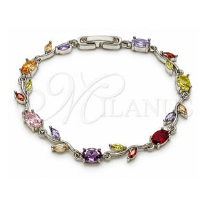 Pulsera Tennis 03.283.0579.1.07 Oro Laminado Blanco, Diseño de Oja, con Zirconia Cubica Multicolor, Pulido, Rodinado (Grosor 08.5 MM, 7 Pulgadas de Largo)