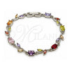 Pulsera Tennis 03.283.0579.1.07 Oro Laminado Blanco, Diseño de Oja, con Zirconia Cubica Multicolor, Pulido, Rodinado (Grosor 08.5 MM, 7 Pulgadas de Largo)