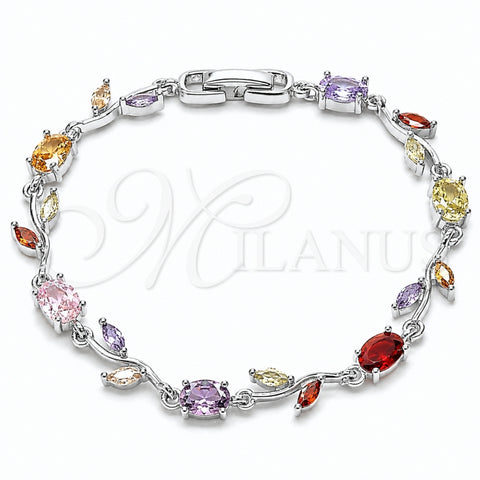 Pulsera Tennis 03.283.0579.1.07 Rodio Laminado, Diseño de Oja, con Zirconia Cubica Multicolor, Pulido, Rodinado (Grosor 08.5 MM, 7 Pulgadas de Largo)