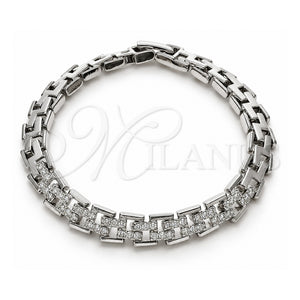 Pulsera Tennis 03.283.0582.07 Oro Laminado Blanco, con Zirconia Cubica Blanca, Pulido, Rodinado (Grosor 07.6 MM, 8 Pulgadas de Largo)