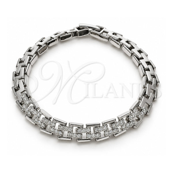 Pulsera Tennis 03.283.0582.07 Oro Laminado Blanco, con Zirconia Cubica Blanca, Pulido, Rodinado (Grosor 07.6 MM, 8 Pulgadas de Largo)