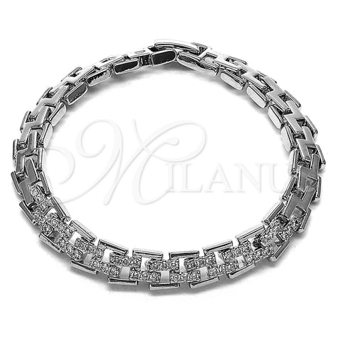 Pulsera Tennis 03.283.0582.07 Rodio Laminado, con Zirconia Cubica Blanca, Pulido, Rodinado (Grosor 07.6 MM, 8 Pulgadas de Largo)