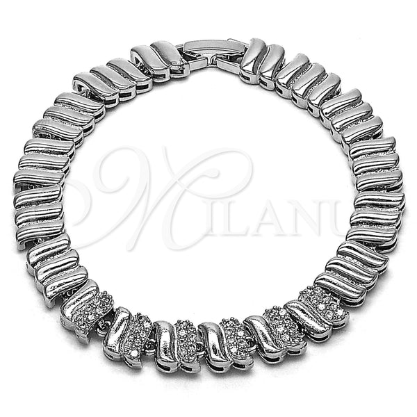 Pulsera Elegante 03.283.0300.1.07 Rodio Laminado, con Micro Pave Blanca, Pulido, Rodinado (Grosor 08 MM, 8 Pulgadas de Largo)