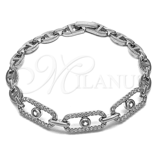 Pulsera Tennis 03.283.0584.07 Rodio Laminado, Diseño de Paperclip y Puff Mariner, con Zirconia Cubica Blanca, Pulido, Rodinado (Grosor 06 MM, 8 Pulgadas de Largo)