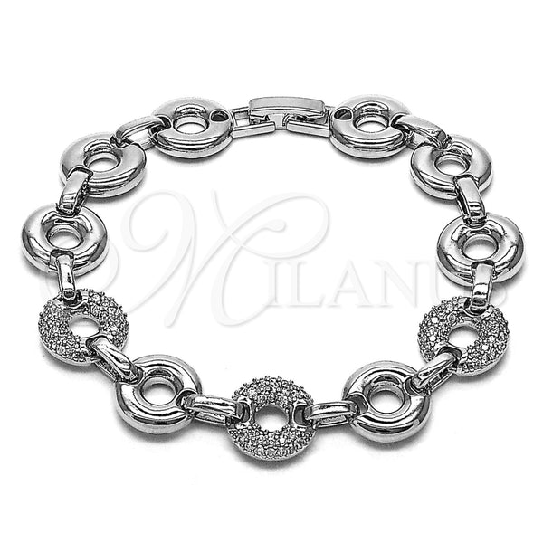 Pulsera Elegante 03.283.0556.1.07 Rodio Laminado, con Micro Pave Blanca, Pulido, Rodinado (Grosor 12 MM, 7 Pulgadas de Largo)