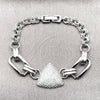 Pulsera Elegante 03.283.0585.07 Rodio Laminado, Diseño de Paperclip, con Micro Pave Blanca, Pulido, Rodinado (Grosor 18.6 MM, 8 Pulgadas de Largo)