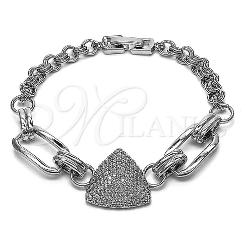 Pulsera Elegante 03.283.0585.07 Rodio Laminado, Diseño de Paperclip, con Micro Pave Blanca, Pulido, Rodinado (Grosor 18.6 MM, 8 Pulgadas de Largo)