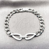 Pulsera Elegante 03.283.0575.1.07 Rodio Laminado, Diseño de Hebilla del Cinturón y Gota, con Zirconia Cubica Blanca, Pulido, Rodinado (Grosor 07.3 MM, 8 Pulgadas de Largo)