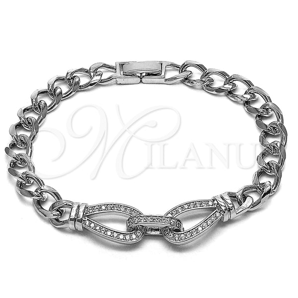 Pulsera Elegante 03.283.0575.1.07 Rodio Laminado, Diseño de Hebilla del Cinturón y Gota, con Zirconia Cubica Blanca, Pulido, Rodinado (Grosor 07.3 MM, 8 Pulgadas de Largo)