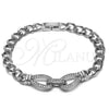 Pulsera Elegante 03.283.0575.1.07 Rodio Laminado, Diseño de Hebilla del Cinturón y Gota, con Zirconia Cubica Blanca, Pulido, Rodinado (Grosor 07.3 MM, 8 Pulgadas de Largo)