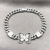 Pulsera Elegante 03.283.0586.07 Rodio Laminado, Diseño de Mariposa y Puff Mariner, con Zirconia Cubica Blanca y Micro Pave Blanca, Pulido, Rodinado (Grosor 06.5 MM, 8 Pulgadas de Largo)
