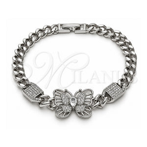 Pulsera Elegante 03.283.0586.07 Oro Laminado Blanco, Diseño de Mariposa y Puff Mariner, con Zirconia Cubica Blanca y Micro Pave Blanca, Pulido, Rodinado (Grosor 06.5 MM, 8 Pulgadas de Largo)