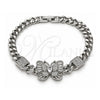 Pulsera Elegante 03.283.0586.07 Oro Laminado Blanco, Diseño de Mariposa y Puff Mariner, con Zirconia Cubica Blanca y Micro Pave Blanca, Pulido, Rodinado (Grosor 06.5 MM, 8 Pulgadas de Largo)