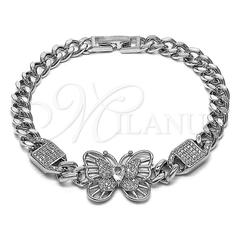 Pulsera Elegante 03.283.0586.07 Rodio Laminado, Diseño de Mariposa y Puff Mariner, con Zirconia Cubica Blanca y Micro Pave Blanca, Pulido, Rodinado (Grosor 06.5 MM, 8 Pulgadas de Largo)