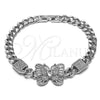 Pulsera Elegante 03.283.0586.07 Rodio Laminado, Diseño de Mariposa y Puff Mariner, con Zirconia Cubica Blanca y Micro Pave Blanca, Pulido, Rodinado (Grosor 06.5 MM, 8 Pulgadas de Largo)