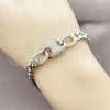 Pulsera Elegante 03.283.0587.07 Rodio Laminado, Diseño de Puff Mariner y Miami Cubana, con Zirconia Cubica Blanca, Pulido, Rodinado (Grosor 07.2 MM, 8 Pulgadas de Largo)
