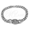 Pulsera Elegante 03.283.0587.07 Rodio Laminado, Diseño de Puff Mariner y Miami Cubana, con Zirconia Cubica Blanca, Pulido, Rodinado (Grosor 07.2 MM, 8 Pulgadas de Largo)