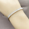 Pulsera Elegante 03.283.0093.2.07 Rodio Laminado, Diseño de Baguette y Miami Cubana, con Zirconia Cubica Blanca, Pulido, Rodinado (Grosor 05 MM, 7 Pulgadas de Largo)