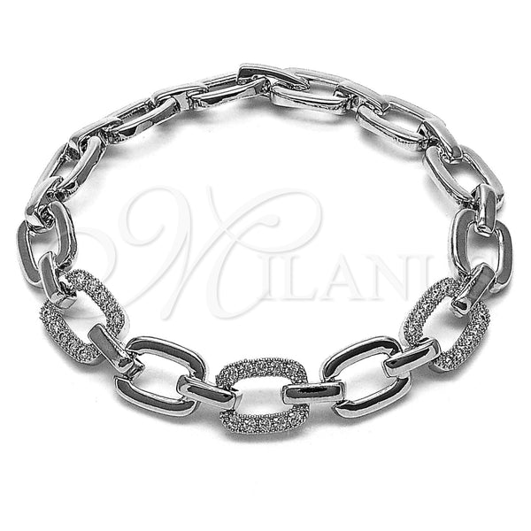 Pulsera Tennis 03.283.0589.07 Rodio Laminado, Diseño de Hebilla del Cinturón, con Zirconia Cubica Blanca, Pulido, Rodinado (Grosor 09.8 MM, 8 Pulgadas de Largo)