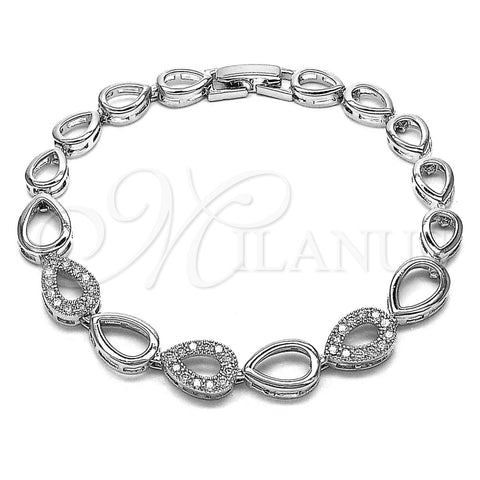 Pulsera Elegante 03.283.0590.07 Rodio Laminado, Diseño de Gota, con Zirconia Cubica Blanca, Pulido, Rodinado (Grosor 08.2 MM, 8 Pulgadas de Largo)
