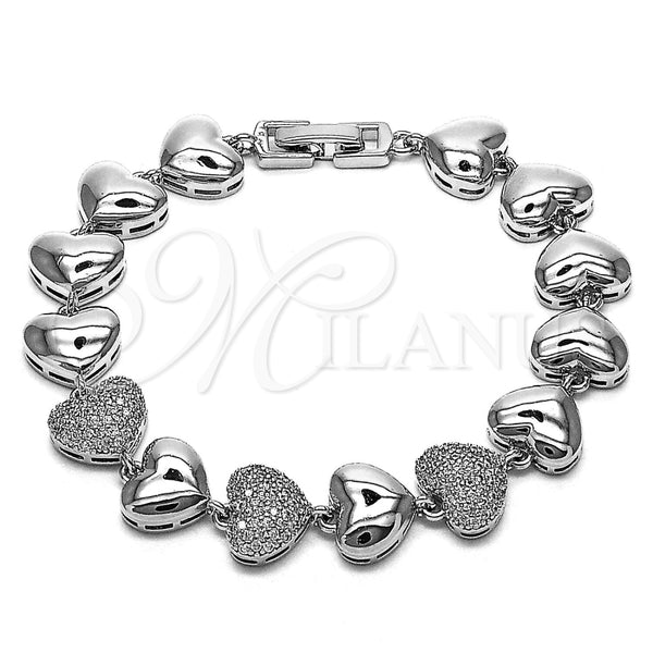 Pulsera Tennis 03.283.0467.1.07 Rodio Laminado, Diseño de Corazón, con Micro Pave Blanca, Pulido, Rodinado (Grosor 11.4 MM, 7 Pulgadas de Largo)