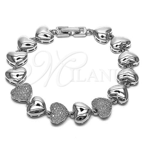 Pulsera Tennis 03.283.0467.1.07 Rodio Laminado, Diseño de Corazón, con Micro Pave Blanca, Pulido, Rodinado (Grosor 11.4 MM, 7 Pulgadas de Largo)