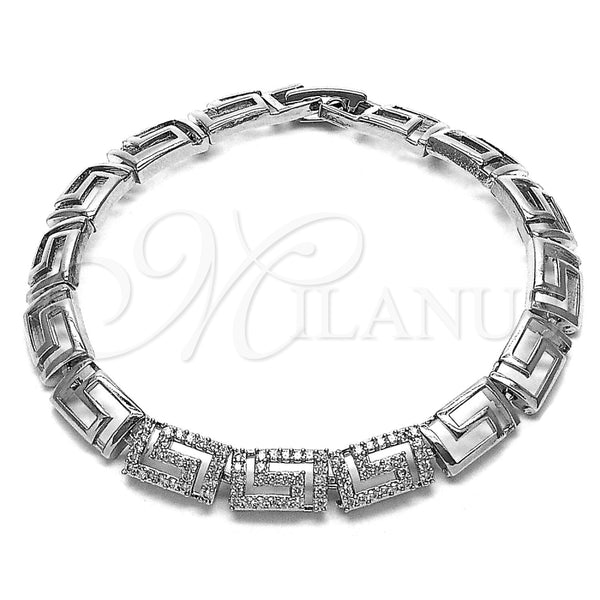 Pulsera Elegante 03.283.0056.1.07 Rodio Laminado, Diseño de Llave Griega, con Micro Pave Blanca, Pulido, Rodinado (Grosor 07.4 MM, 8 Pulgadas de Largo)