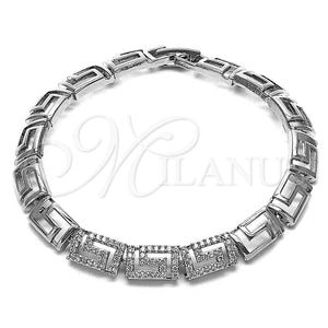Pulsera Elegante 03.283.0056.1.07 Rodio Laminado, Diseño de Llave Griega, con Micro Pave Blanca, Pulido, Rodinado (Grosor 07.4 MM, 8 Pulgadas de Largo)