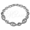 Pulsera Elegante 03.283.0592.07 Rodio Laminado, Diseño de Puff Mariner, con Zirconia Cubica Blanca, Pulido, Rodinado (Grosor 08.8 MM, 8 Pulgadas de Largo)