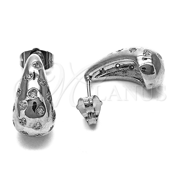 Arete Dormilona 02.283.0154.1 Rodio Laminado, Diseño de Gota y Corazón, con Zirconia Cubica Blanca, Pulido, Rodinado