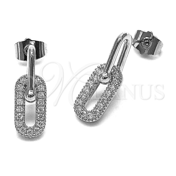 Arete Colgante 02.283.0419 Rodio Laminado, Diseño de Paperclip, con Zirconia Cubica Blanca, Pulido, Rodinado