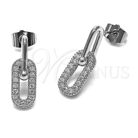 Arete Colgante 02.283.0419 Rodio Laminado, Diseño de Paperclip, con Zirconia Cubica Blanca, Pulido, Rodinado