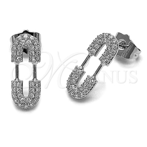 Arete Dormilona 02.283.0420 Rodio Laminado, Diseño de Paperclip, con Micro Pave Blanca, Pulido, Rodinado