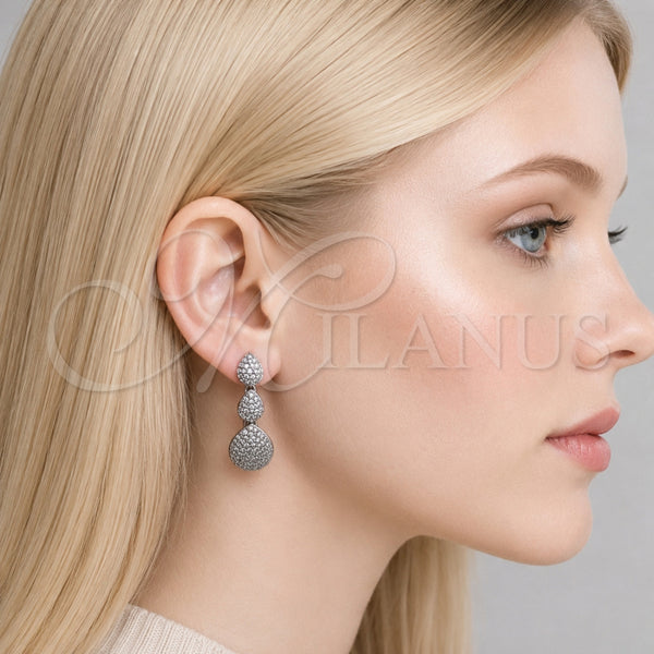 Arete Largo 02.346.0023 Rodio Laminado, Diseño de Gota, con Micro Pave Blanca, Pulido, Rodinado
