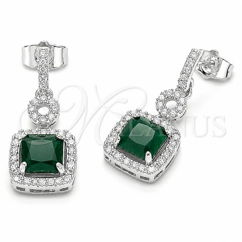 Arete Largo 02.346.0031 Rodio Laminado, Diseño de Cluster, con Zirconia Cubica Verde y Blanca, Pulido, Rodinado