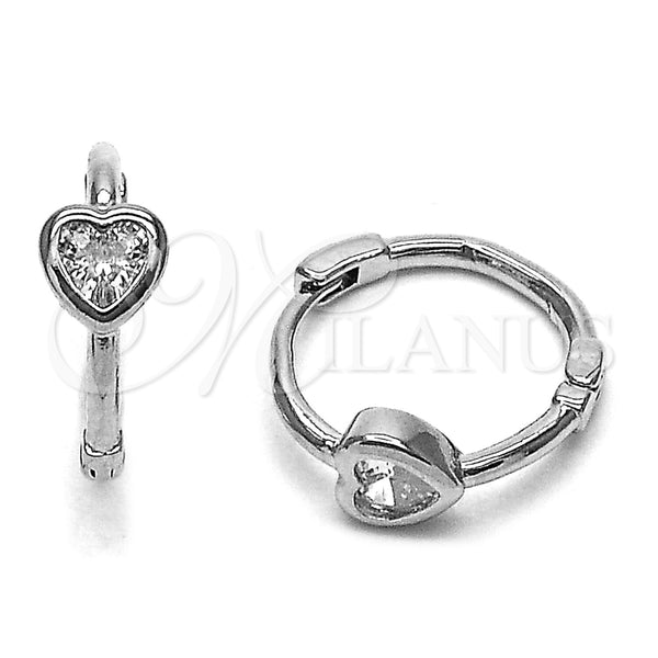 Argolla Huggie 02.310.0120.12 Rodio Laminado, Diseño de Corazón, con Micro Pave Blanca, Pulido, Rodinado