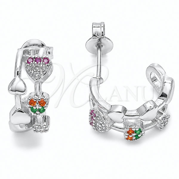 Argolla Pequeña 02.310.0121.12 Rodio Laminado, Diseño de Corazón y Paperclip, con Micro Pave Multicolor, Pulido, Rodinado