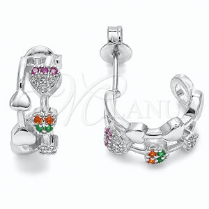 Argolla Pequeña 02.310.0121.12 Rodio Laminado, Diseño de Corazón y Paperclip, con Micro Pave Multicolor, Pulido, Rodinado