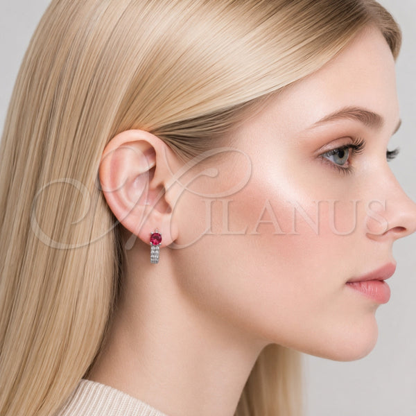 Argolla Huggie 02.310.0124.14 Rodio Laminado, con Zirconia Cubica Rubi y Micro Pave Blanca, Pulido, Rodinado
