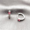 Argolla Huggie 02.310.0124.14 Rodio Laminado, con Zirconia Cubica Rubi y Micro Pave Blanca, Pulido, Rodinado