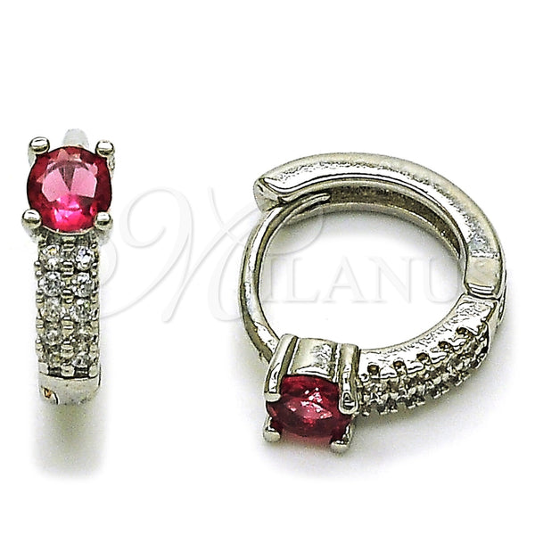 Argolla Huggie 02.310.0124.14 Rodio Laminado, con Zirconia Cubica Rubi y Micro Pave Blanca, Pulido, Rodinado
