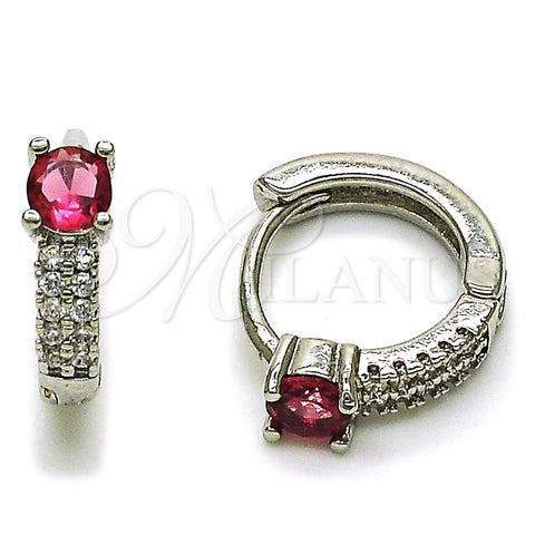Argolla Huggie 02.310.0124.14 Rodio Laminado, con Zirconia Cubica Rubi y Micro Pave Blanca, Pulido, Rodinado