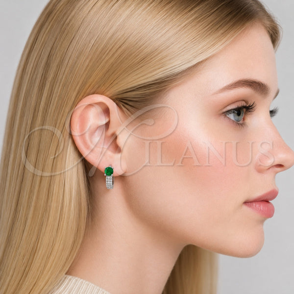Argolla Huggie 02.310.0124.1.14 Rodio Laminado, con Zirconia Cubica Verde y Micro Pave Blanca, Pulido, Rodinado