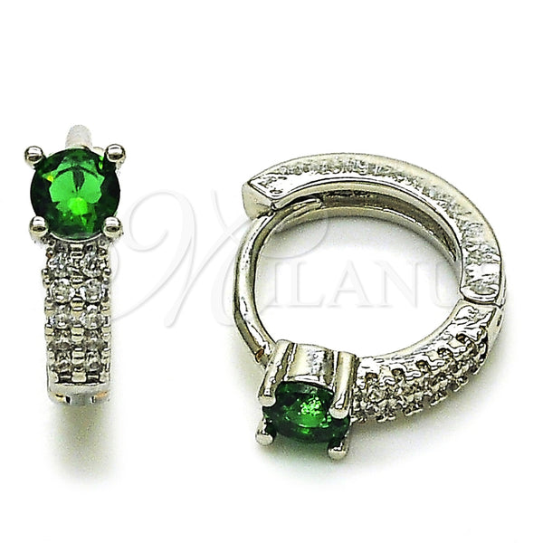Argolla Huggie 02.310.0124.1.14 Rodio Laminado, con Zirconia Cubica Verde y Micro Pave Blanca, Pulido, Rodinado