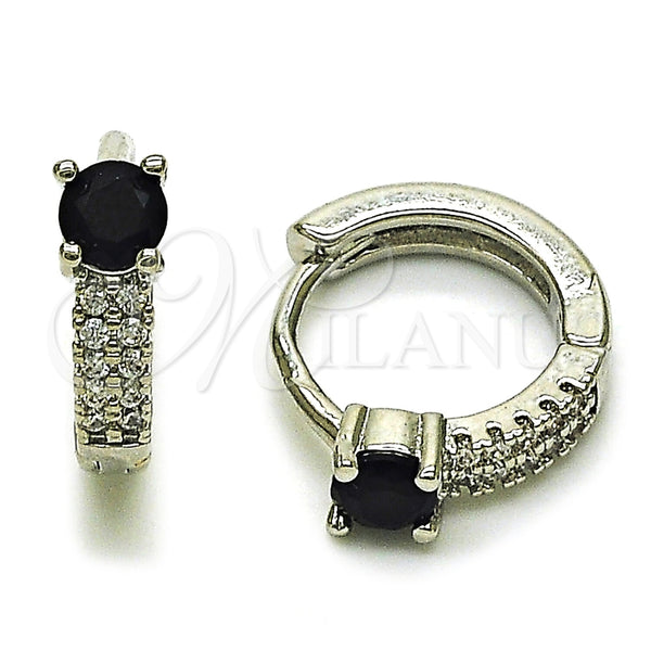 Argolla Huggie 02.310.0124.2.14 Rodio Laminado, con Zirconia Cubica Negro y Micro Pave Blanca, Pulido, Rodinado
