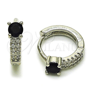 Argolla Huggie 02.310.0124.2.14 Rodio Laminado, con Zirconia Cubica Negro y Micro Pave Blanca, Pulido, Rodinado