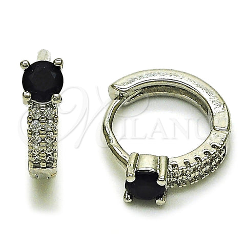 Argolla Huggie 02.310.0124.2.14 Rodio Laminado, con Zirconia Cubica Negro y Micro Pave Blanca, Pulido, Rodinado