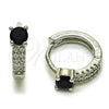Argolla Huggie 02.310.0124.2.14 Rodio Laminado, con Zirconia Cubica Negro y Micro Pave Blanca, Pulido, Rodinado