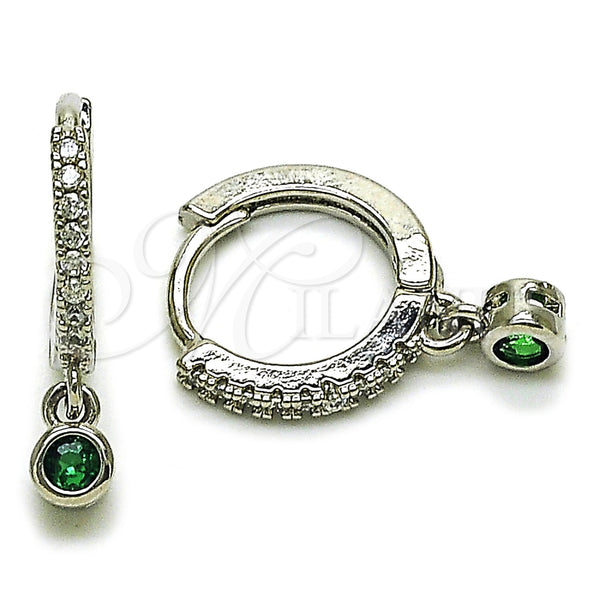 Arete Colgante 02.310.0125.15 Rodio Laminado, con Zirconia Cubica Verde y Micro Pave Blanca, Pulido, Rodinado