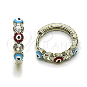 Argolla Huggie 02.310.0126.15 Rodio Laminado, Diseño de Ojo Griego, con Zirconia Cubica Blanca, Esmaltado Multicolor, Rodinado